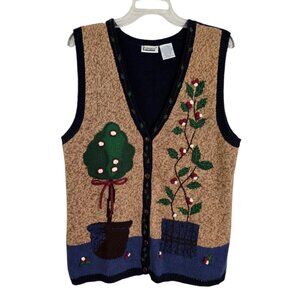 Capacity Women's Color-block Knit Vest Harvest Indie Embroidered‎ V Neck Size XL